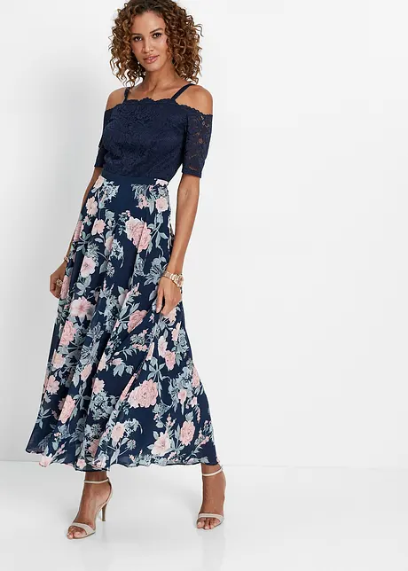Robe en crêpe avec dentelle et imprimé floral, bpc selection