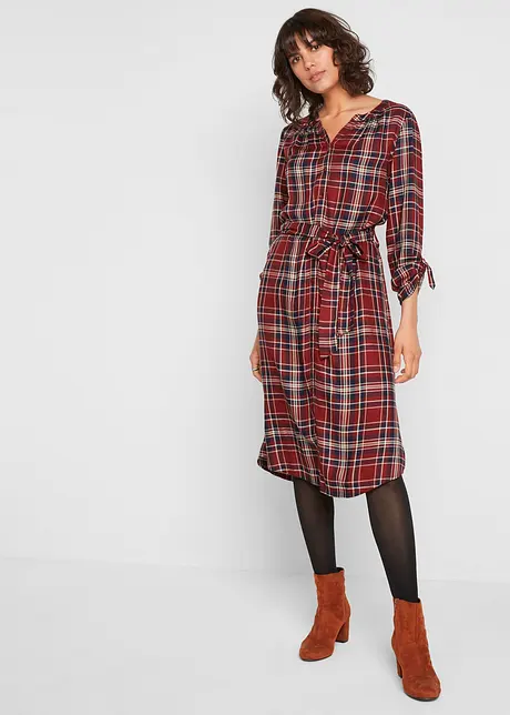 Kariertes Midi-Blusenkleid mit Bindeband, bpc bonprix collection