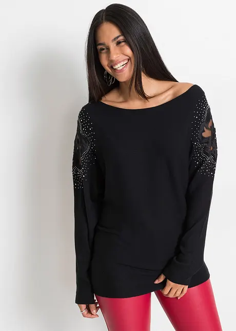 Feinstrickpullover mit Glitzersteinen, bonprix