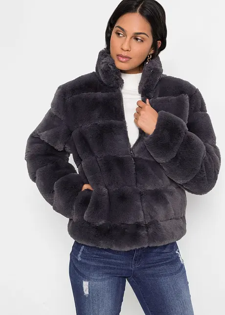 Fellimitat-Jacke mit Reißverschluss, bonprix