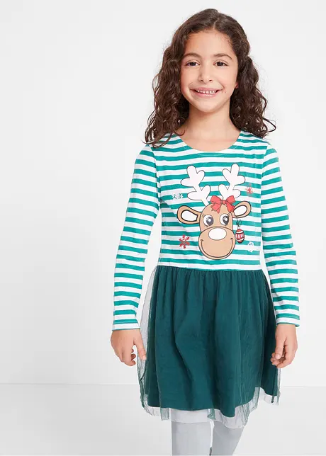 Weihnachtliches Mädchen Jerseykleid mit Tüll, bonprix