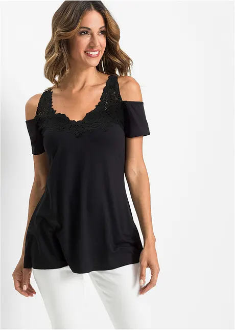 Cold-Shoulder-Shirt mit Spitze, bonprix