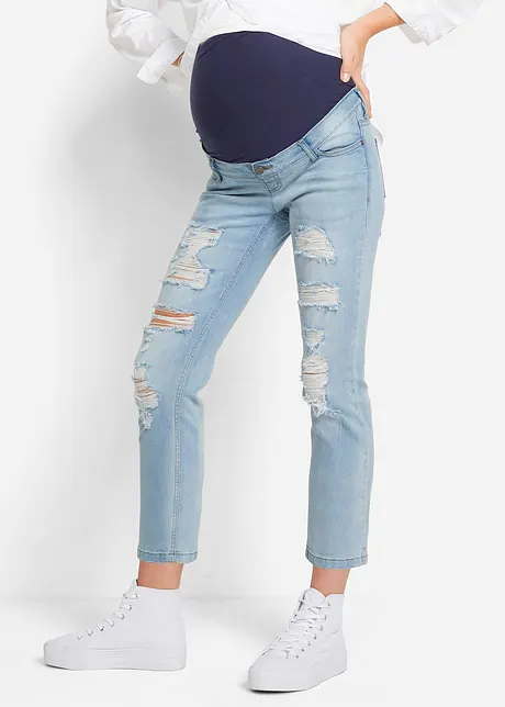 Verkürzte Umstandsjeans mit Destroy-Effekten, bonprix