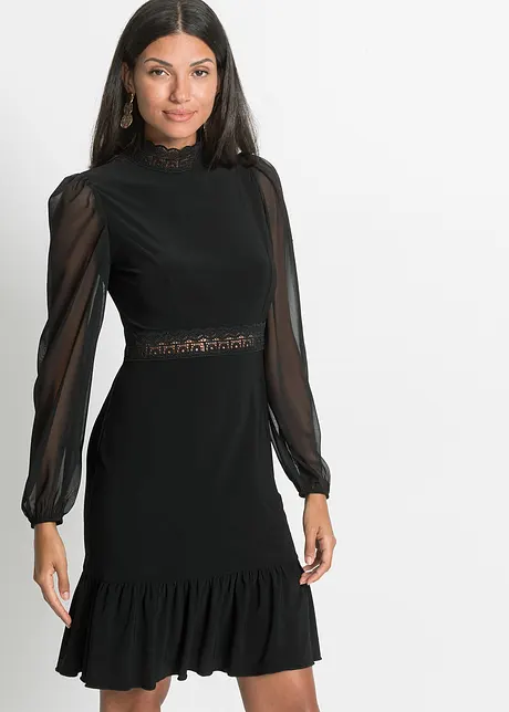 Minikleid aus leichtem Chiffon mit Häkel-Einsatz, bonprix