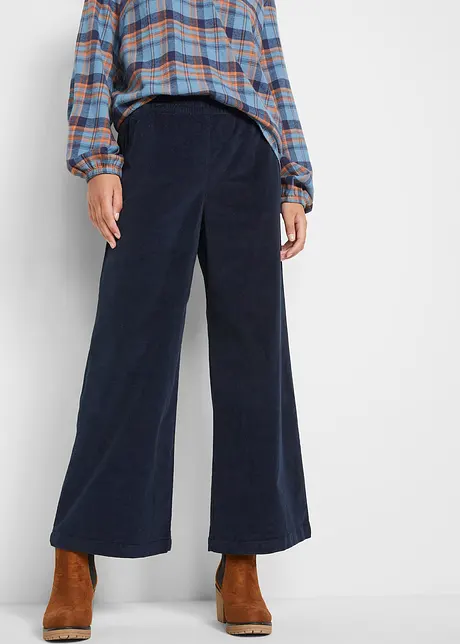 Pantalon large en velours côtelé à taille haute élastiquée, longueur cheville, bonprix