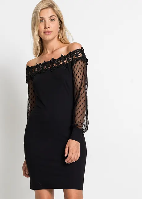 Robe à épaules dénudées avec manches en mesh, BODYFLIRT boutique