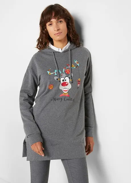 Sweat-shirt long à capuche avec fentes latérales, bonprix