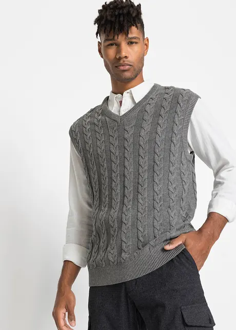 Pull coton sans manches en maille torsadée, bonprix