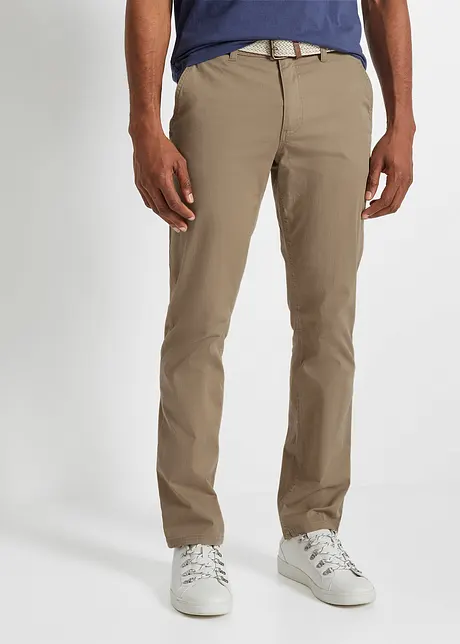 Pantalon chino droit stretch Regular, coupe ventre confort avec ceinture, bonprix