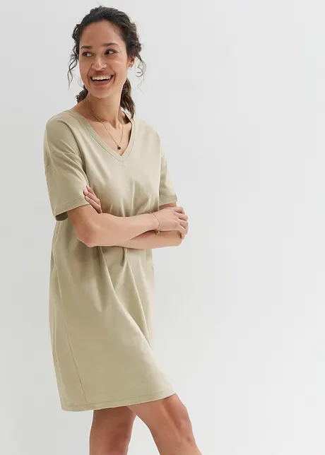 Oversize-T-Shirtkleid mit V-Ausschnitt aus Bio-Baumwolle (2er Pack), bonprix