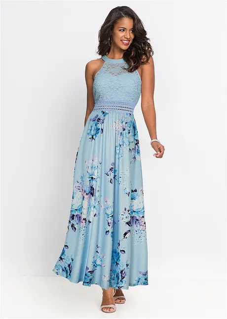 Sommer-Maxikleid mit Blumen-Print und Spitze, bonprix