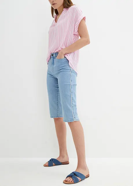 Bermuda slim en jean, taille haute, longueur genou, bonprix