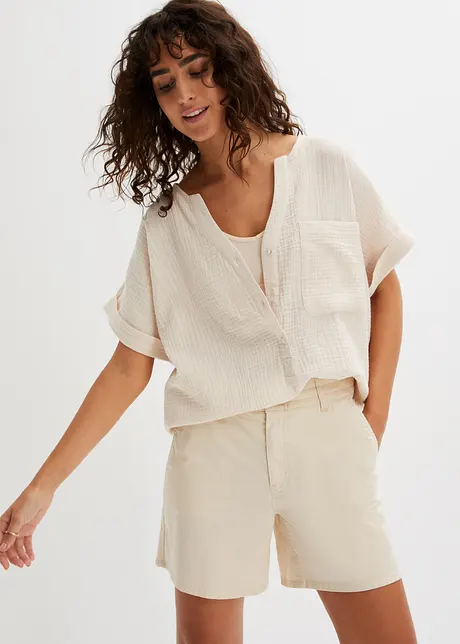 Blouse en mousseline avec patte de boutonnage et poche, bonprix