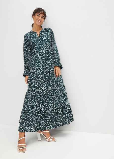 Robe longue moderne avec un ravissant imprim vert profond