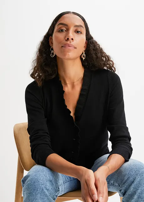 Gilet en maille avec col ruché, bonprix