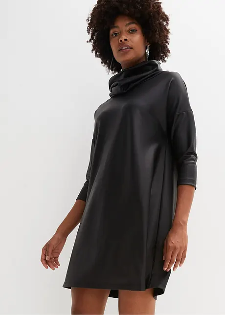 Lederimitat-Kleid mit Schalkragen, bonprix