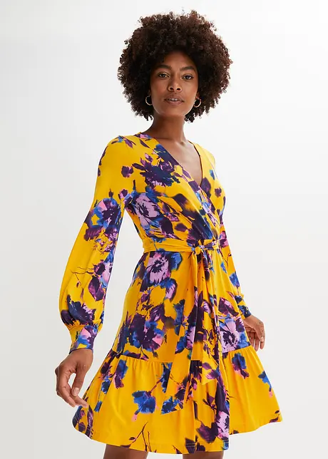 Robe fantaisie avec magnifique imprime jaune violet a fleurs