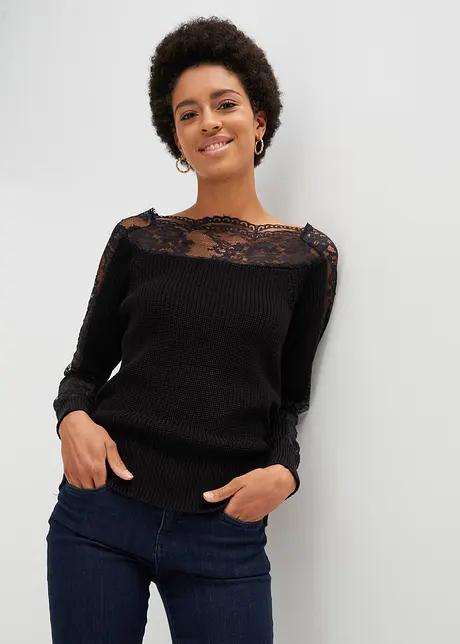 Pullover mit Spitze, bonprix