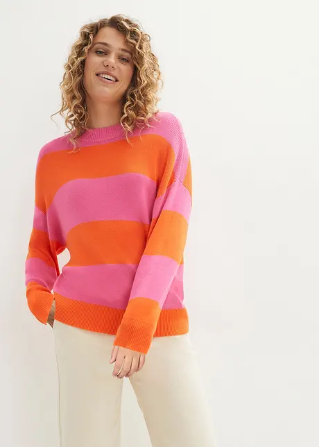 Rundhals-Feinstrickpullover mit Blockstreifen, bpc bonprix collection