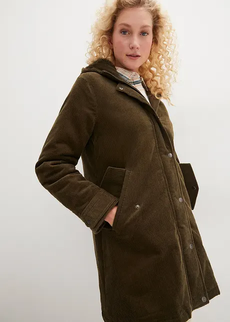 Warmer Cord-Parka mit Teddy-Futter in der Kapuze, in A-Linie, bonprix