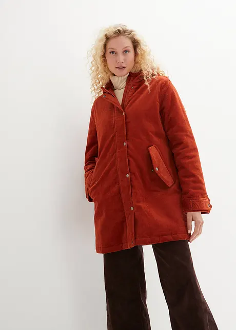 Warmer Cord-Parka mit Teddy-Futter in der Kapuze, in A-Linie, bonprix