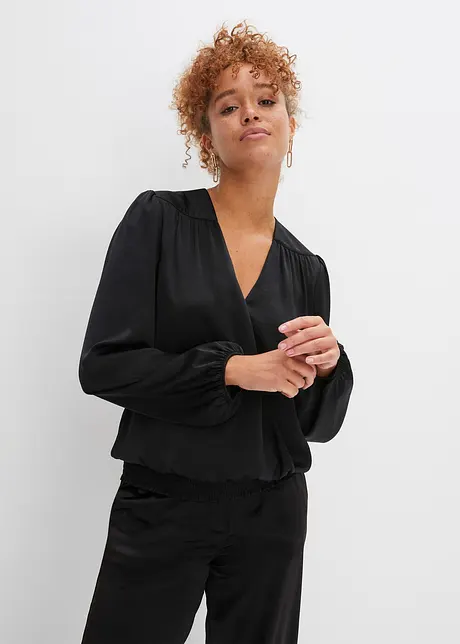 Satin-Bluse in Wickeloptik, bonprix