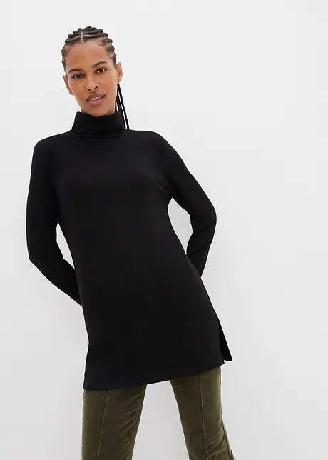 T-shirt long en polaire avec col roulé et fentes latérales, bpc bonprix collection