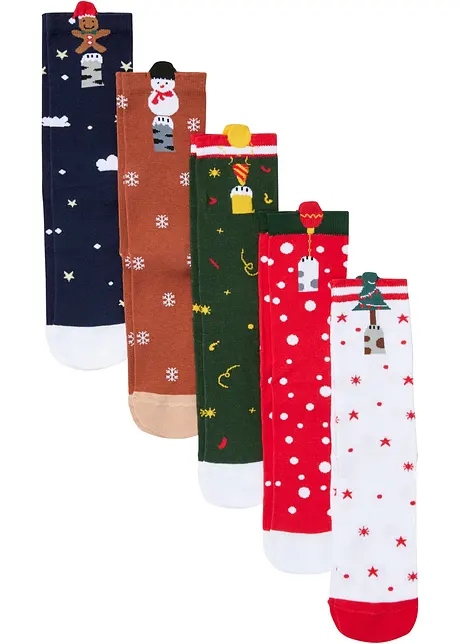 Weihnachtssocken (5er Pack) mit  Bio Baumwolle, bpc bonprix collection