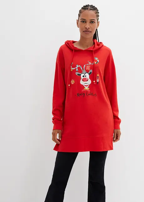 Long-Sweatshirt mit Seitenschlitz und Kapuze, bonprix