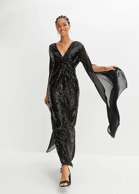 Maxikleid mit Pailletten und langen Chiffon-Ärmel, bonprix