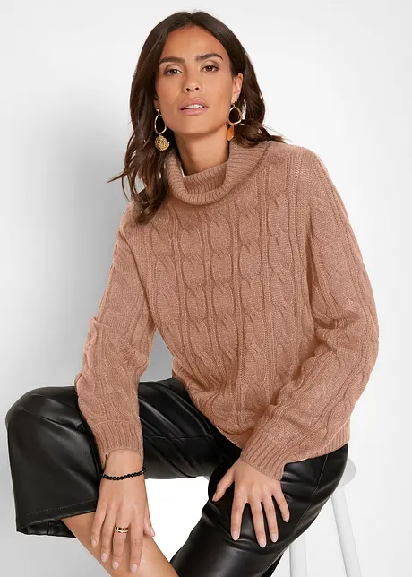 Rollkragenpullover mit Zopfmuster, bonprix