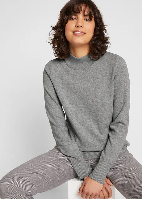 Pull basique en maille fine à col montant, bonprix