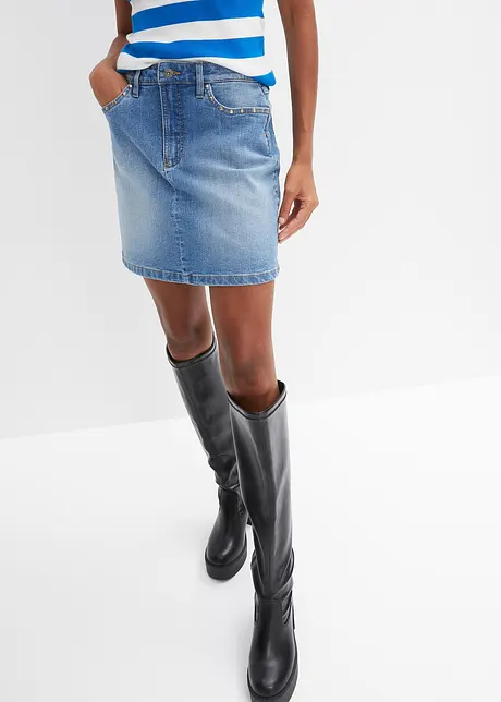 Jupe en jean avec rivets, bonprix