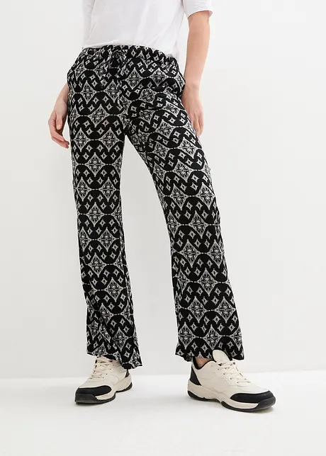 Pantalon en viscose froissée et imprimée avec taille haute élastiquée, bonprix