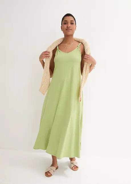 Robe longue en jersey de coton avec détails noués et poches, bonprix