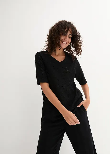 Crepe-Shirt mit Lochstickerei, leicht transparent, bonprix