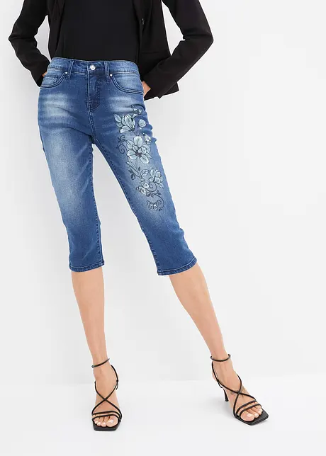 Capri Jeans Mid Waist, Schmetterlingsdruck, bonprix