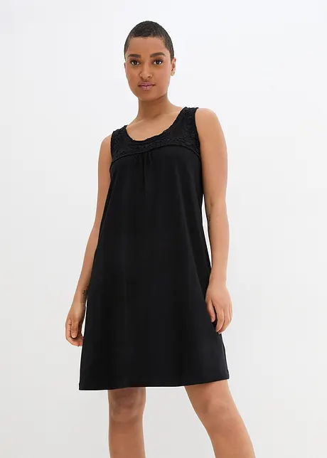 Kurzes Baumwoll-Shirtkleid mit Spitze, ärmellos, bonprix