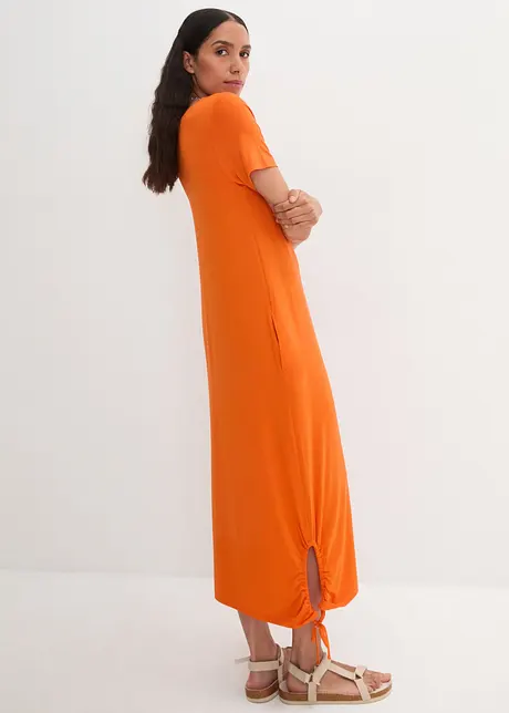 Robe midi en jersey de viscose avec poches et base froncée, bonprix