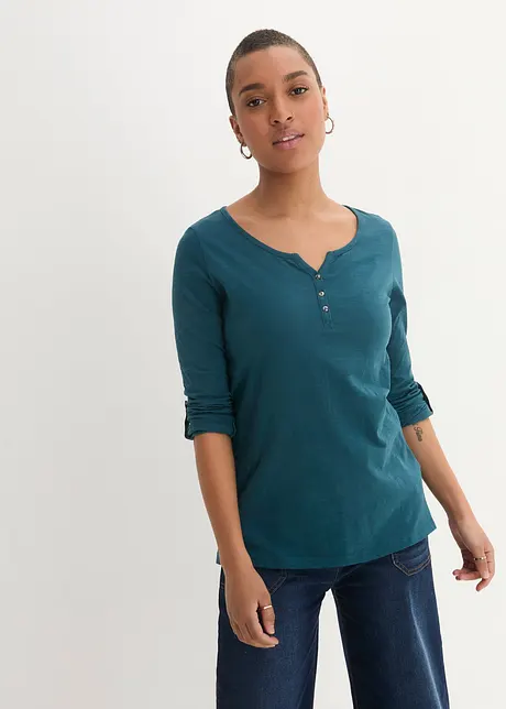 T-shirt manches longues léger avec patte de boutonnage, bonprix