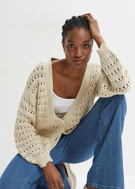 Ajour-Strickjacke aus reiner Baumwolle, bonprix