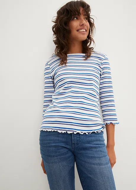 Rippshirt mit Wellenkante, 3/4-Ärmel, bonprix
