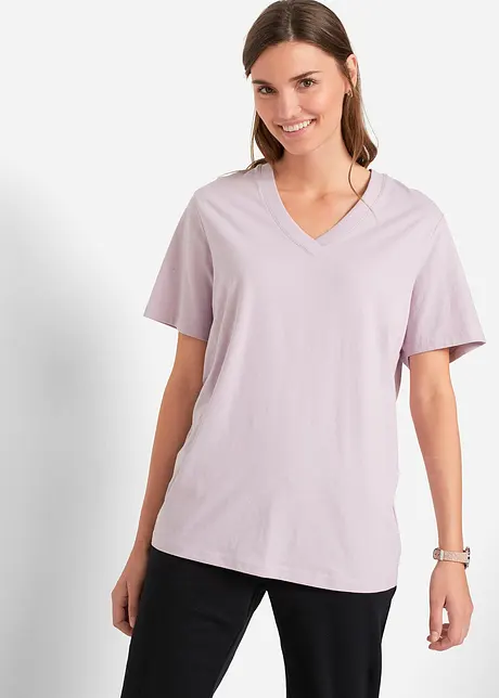 Weites Long-Shirt mit V-Ausschnitt, Kurzarm (5er Pack), bonprix