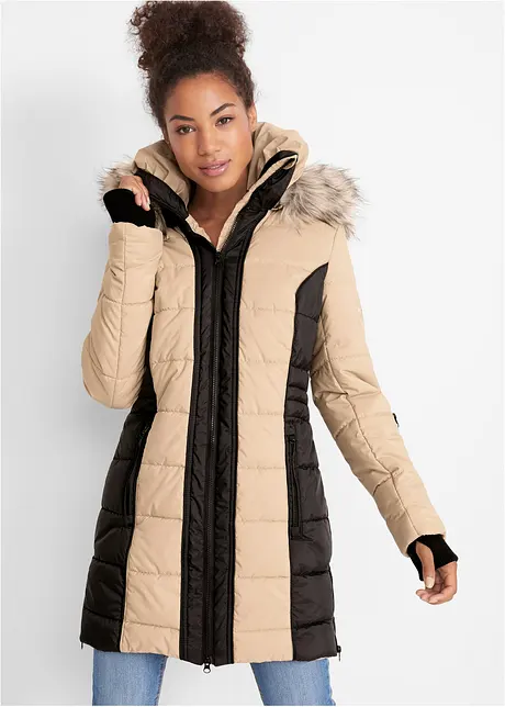 wasserabweisender Outdoor-Kurzmantel mit Fellimitat, bonprix