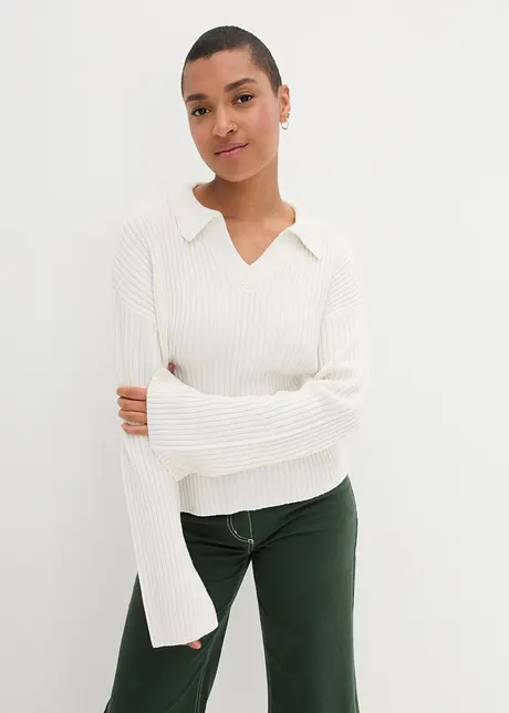 Boxy-Pullover, mit Polokragen und Rippe, bonprix