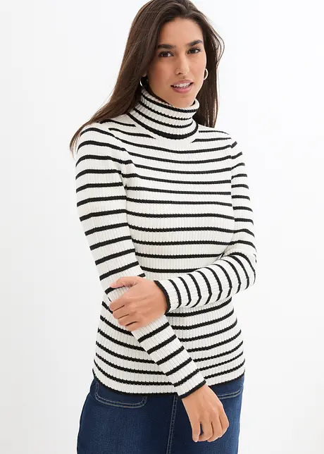 Gerippter Rollkragenpullover, gestreift, bonprix