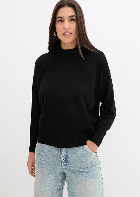 Oversized Feinstrick-Pullover mit Stehkragen, bonprix