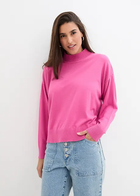 Oversized Feinstrick-Pullover mit Stehkragen, bonprix