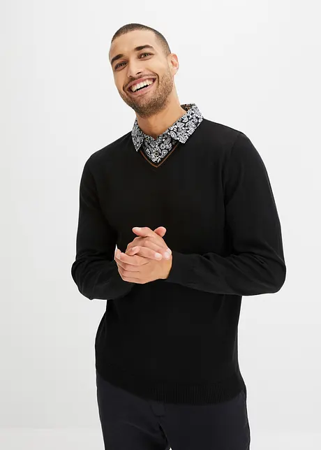 Pull en fine maille à col chemise, bonprix