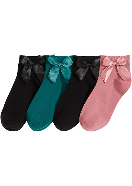 Kurzsocken mit Schleife mit Bio-Baumwolle (4er Pack), bonprix